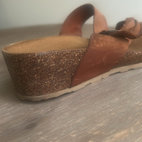 Mila Paoli Italy Leather Braided Strap Cork Wedge Sandals Shoes Tan Size 9 - Picture 2 of 16